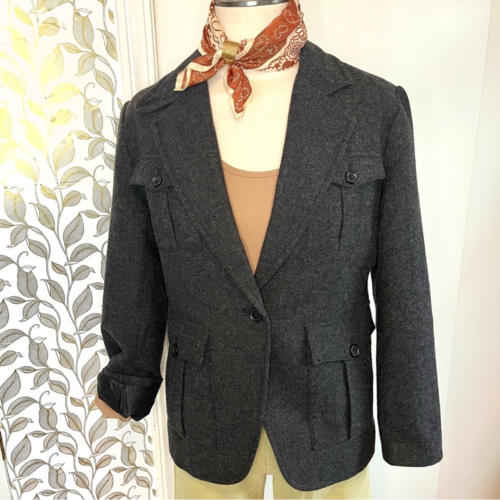 Banana Republic Women's Military Utility Blazer Wool Blend Charcoal Gray Sz 10P